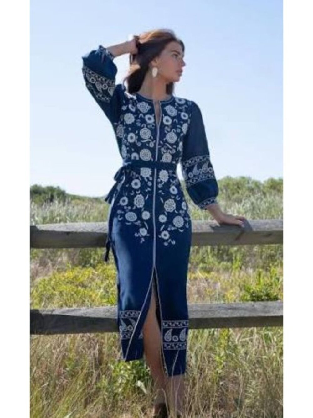 NWT ASHA by Ashley McCormick Blythe Dress Navy Blue Embroidered XS